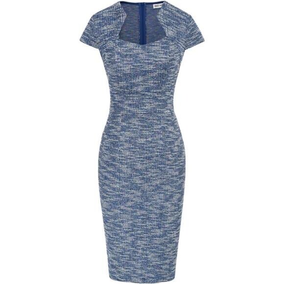 Dresses & Skirts - Dress Women Pencil Dress Cap Sleeve Blue (Textured)